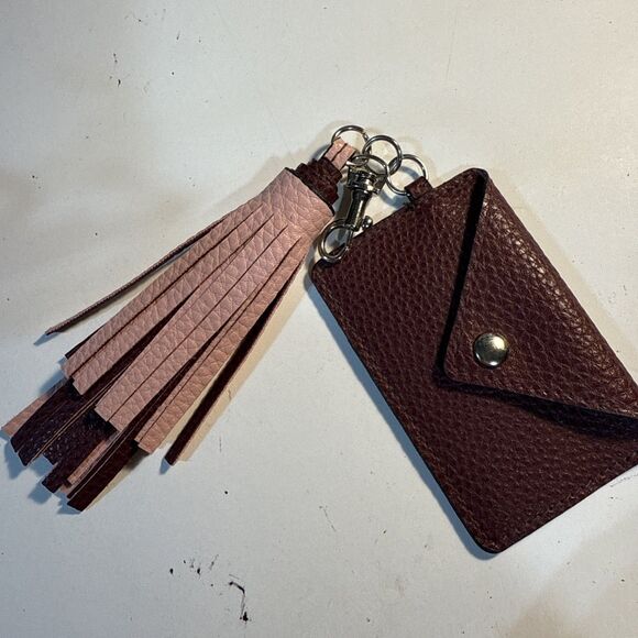 Unbranded Handbags - Key Chain With Card Holder & Tassel Silver Tone Hardware Pink & Burgundy Color